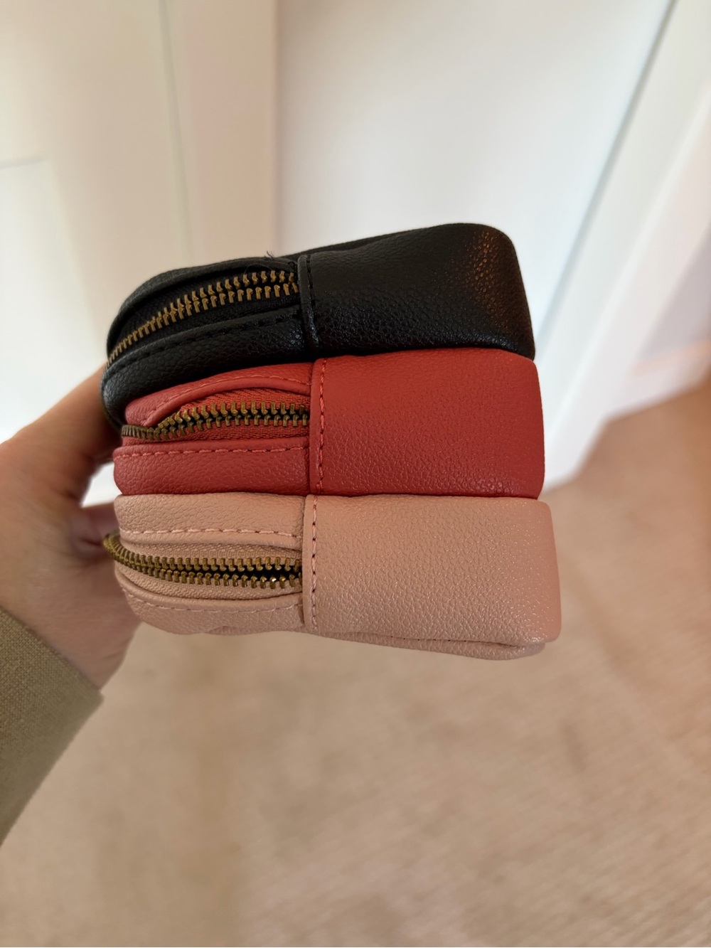 Small Zip Cosmetic Pouch Trio - Black, Coral, Blush